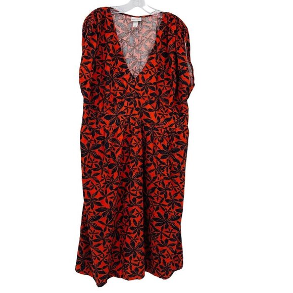 Ava & Viv Dolman Short Sleeve Midi Dress Size 1X Cotton A Line V Neck Floral - Picture 1 of 14